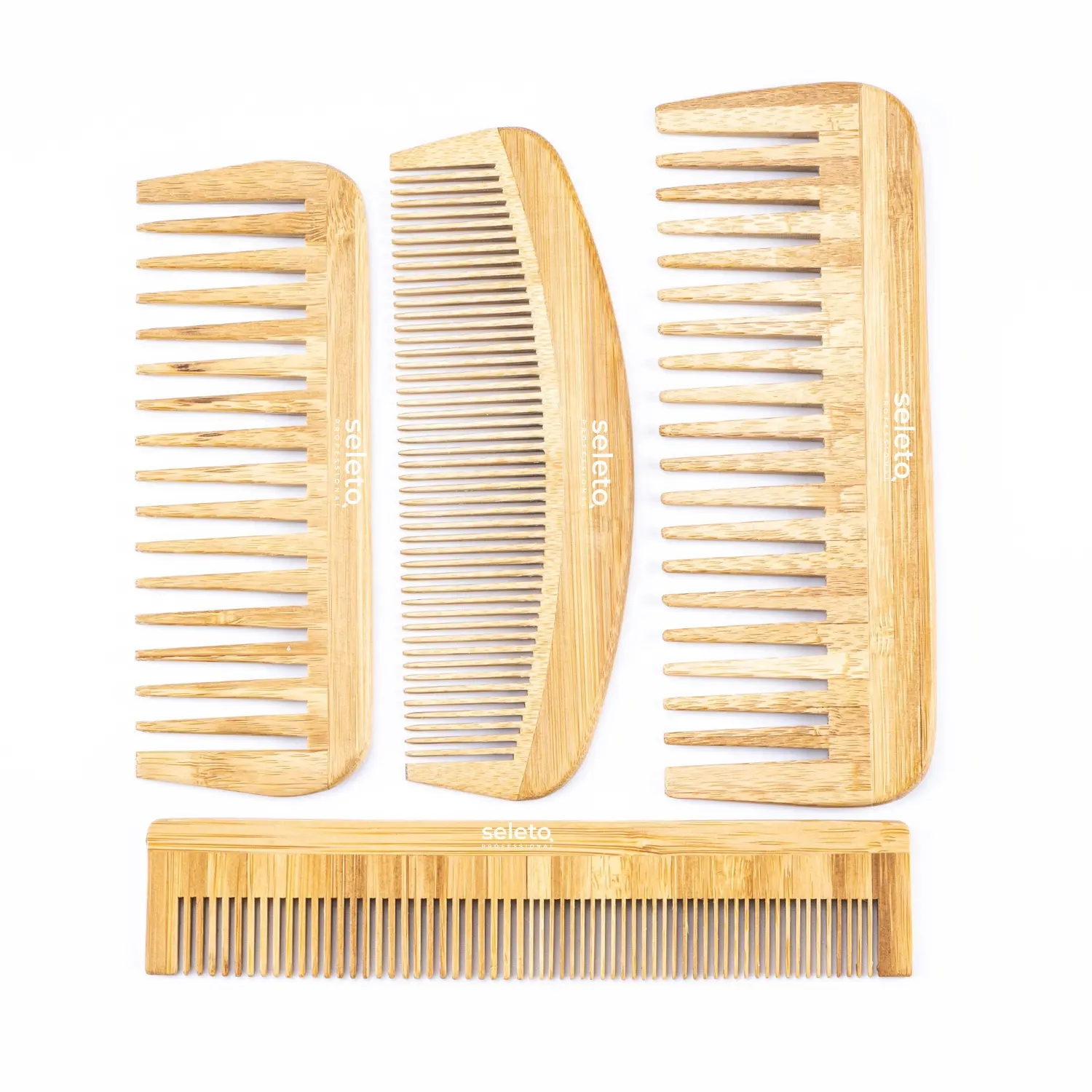 Çevre dostu bambu ahşap geniş diş saç tarak seti özelleştirilmiş kabul özel etiket bambu saç tarak