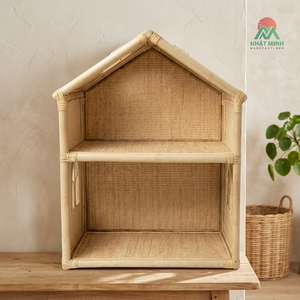 Libreria in rattan naturale fatta a mano, stile casa delle bambole, giocattolo Montessori per bambini, scaffale portaoggetti, decorazione per camerette e asili nido - Product Image 4