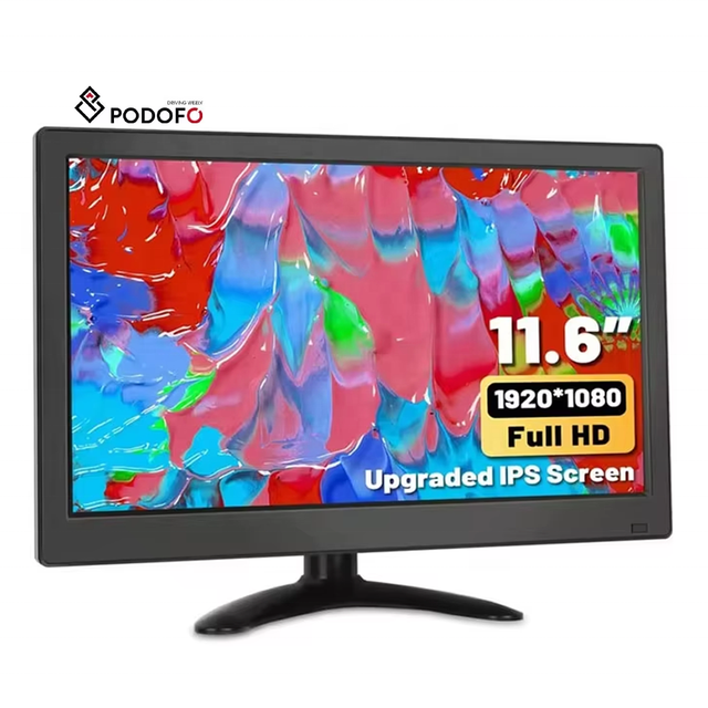 Podofo 11.6 Inch IPS Full HD 1920*1080 Car Monitor Portable CCTV Monitors Screen Display with AV/VGA/BNC Cable for Truck Bus RV