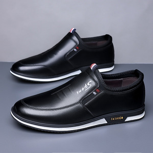 Men's Leather Loafers Round Toe Slip-On Anti-Slip <b>Rubber</b> Sole Business Casual Shoes - Product Image 2
