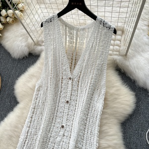 Cardigan en tricot pour <span class=keywords><strong>femme</strong></span> style coréen - <span class=keywords><strong>Gilet</strong></span> <span class=keywords><strong>long</strong></span> ajouré au <span class=keywords><strong>crochet</strong></span> rétro - Product Image 3