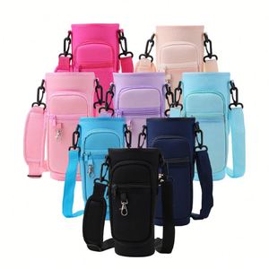 Custom Water Bottle Pouch Bag Gym Neoprene Cross Body Sling Shoulder Tumbler Carrying Holder with Phone Holder - Product Image 2
