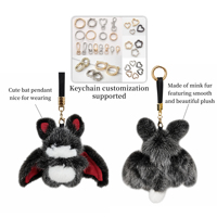 Porte-clés chauve-souris en vraie fourrure de vison, breloque de sac Halloween, pendentif en fourrure gothique, accessoire de sac à main, vente en gros, fournisseur OEM ODM personnalisé
