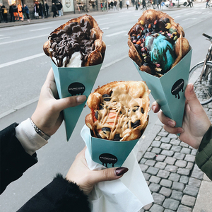 قابلة لإعادة التدوير آمنة على الغذاء وجبة خفيفة في الشوارع حامل وافل بيض ورق تغليف مخروطي رقاقة بيض فقاعات صندوق حاوية طعام للوافل - Product Image 2