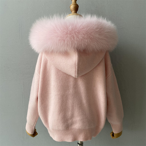 Traje de lujo para niños con cuello de piel auténtica con capucha pantalones 2 uds conjuntos Jogger ropa chándal invierno personalizado suave lana tejido bebé suéter conjunto - Product Image 3