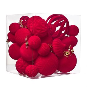 36pcs Irregular Painted Flocked Plastic Balls Hanging <b>Ornaments</b> Holiday Decoration Scene Christmas Tree <b>Red</b> Custom Brand - Product Image 1