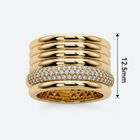 VANFI Damen Mode Anti-Allergie 14K Vergoldeter Mehrschichtiger Micro-Pavé Zirkon Breitband-Messingring