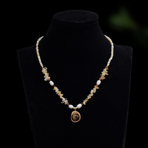 Collier en acier inoxydable <span class=keywords><strong>CL</strong></span> Natural Tiger's Eye plaqué or 18 carats avec perles de culture d'eau douce et cristaux, bijoux pour femme, cadeau tendance 2026 - Product Image 4