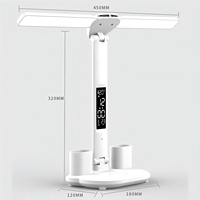 Lámpara de Mesa LED Doble Flexible Inalámbrica con Control Táctil, Reloj con Pantalla de Tiempo, Recargable de 5V, Lámpara de Mesa para Niños que Cuida la Vista