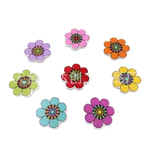 HY 25mm botões de girassol pintados de branco flor mista multicolorida Madeira DIY pacote com 50