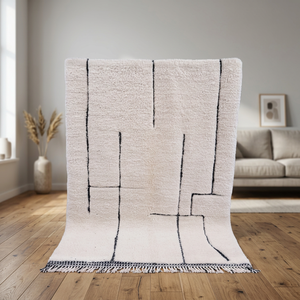 Tapis Beni Ourian fait main de haute qualité avec laine biologique, style bohème, à poils longs, pour usage domestique - Product Image 3