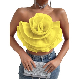 Top Corto Sexy Color Caramelo con Estampado Floral 3D sin Tirantes para Mujer, Moda de Verano - Product Image 1