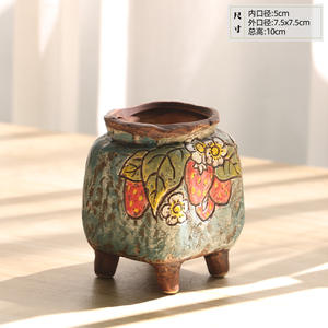 Maceta Decorativa de Cerámica con Diseño de Fresa, Boca Cuadrada, Textura Gruesa, para Plantas Suculentas, Durazno, Huevo - Product Image 6