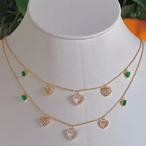 2023 Dazan New 18 Karat vergoldet Anlauf Kostenlose hochwertige Kupfer 3 Form Love Heart Anhänger Seil Kette Halskette für Frauen