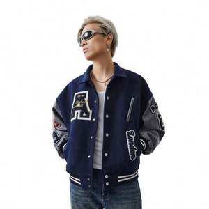 Veste universitaire en molleton épais unisexe américaine avec broderie de lettres, nouvelle tendance <span class=keywords><strong>nationale</strong></span> pour le printemps, l'automne et l'hiver, coupe ample - Product Image 3