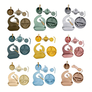 Vajilla Infantil de Diez Piezas, Kit de Alimentación para Bebés, Plato, Tazón, Cuchara, Tenedor, Babero de Silicona, <span class=keywords><strong>6</strong></span> <span class=keywords><strong>Meses</strong></span>+ - Product Image 1