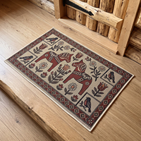 Tapis de porte en tapisserie d'art populaire scandinave, motif cheval Dala nordique, oiseaux et fleurs, jacquard tissé, 6 mm TPR antidérapant, personnalisable OEM