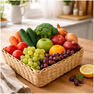 Vintage Woven Water Hyacinth <b>Storage</b> Basket Rectangle Handmade Fruit and <b>Vegetable</b> Organizer Home Kitchen - Product Image 1