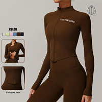 Ensemble 2 pièces pour femme : Veste de sport à manches longues zippée et Legging de course/yoga couleur nude, séchage rapide, écologique et respirant