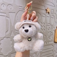 Porte-clés ours en peluche mignon et lumineux, design anime écologique, mini chapeau en peluche doux, cadeau