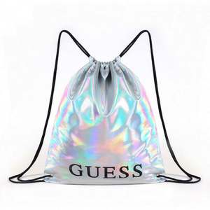 Fashion Dazzling Laser Silvery String Bag Travel Leisure Waterproof PU <b>Drawstring</b> <b>Backpack</b> with Custom Logo - Product Image 1