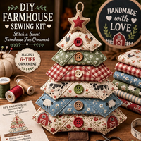 Kit de Costura DIY para Adorno de Árbol de Navidad de Tela en Capas, Tela de Retazos Precortada, Decoración Colgante para Árbol de Navidad, Kit de Manualidades Hechas a Mano para Adultos