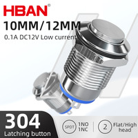Interrupteur poussoir en acier inoxydable 10mm HBAN, 1NO1NC, verrouillage, pour commande équipements CNC