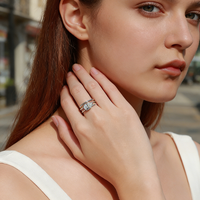 Cincin Moissanite Potongan Pir Perak Sterling S925 2.0 CTW, Cincin Tunangan Bertumpuk Multi-Layer untuk Wanita