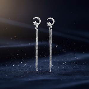 Pendientes de Estrella en Oro Blanco E4094 con Cristales de Estrás y Engaste de Garra, Románticos para Uso Diario de Mujer - Product Image 2