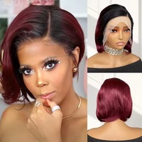 Perruque brésilienne en cheveux humains, coupe pixie, avec raie en T 13x4x1, entièrement tissée à la main, avec mèches P4/27