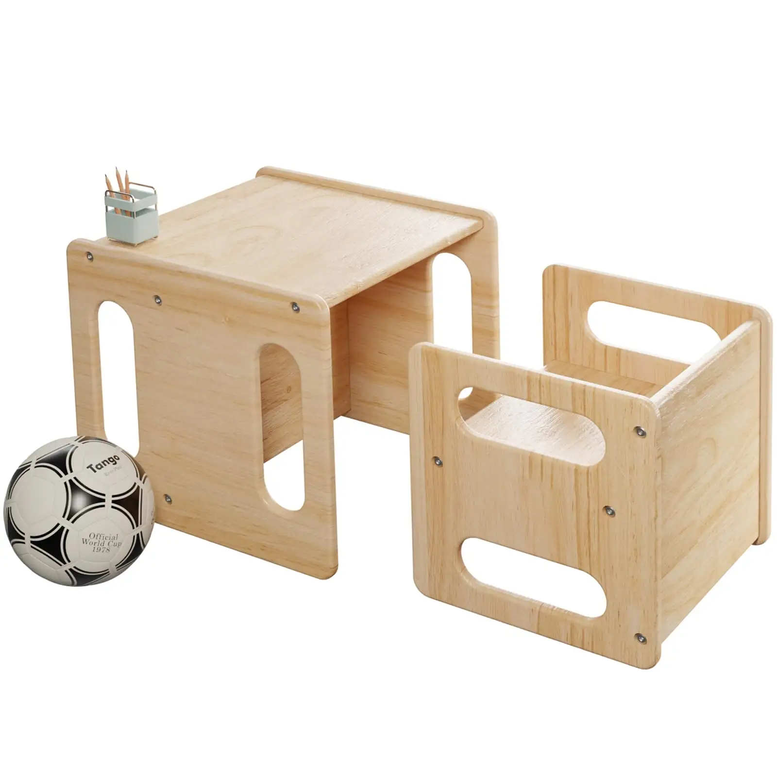 طاولة وكرسي أطفال من خشب المطاط متعدد الأغراض طقم طاولة أطفال من الخشب الصلب كرسي مكعب للأطفال