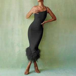 Stili di vendita caldi piume verdi eleganti da sera Sexy aderente abito <span class=keywords><strong>Midi</strong></span> - Product Image 5