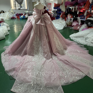 Robe de bal moderne rose pâle pour Quinceañera, style princesse, avec décolleté cœur, dentelle perlée, longueur ras du sol, traîne chapelle, Xs175 - Product Image 4