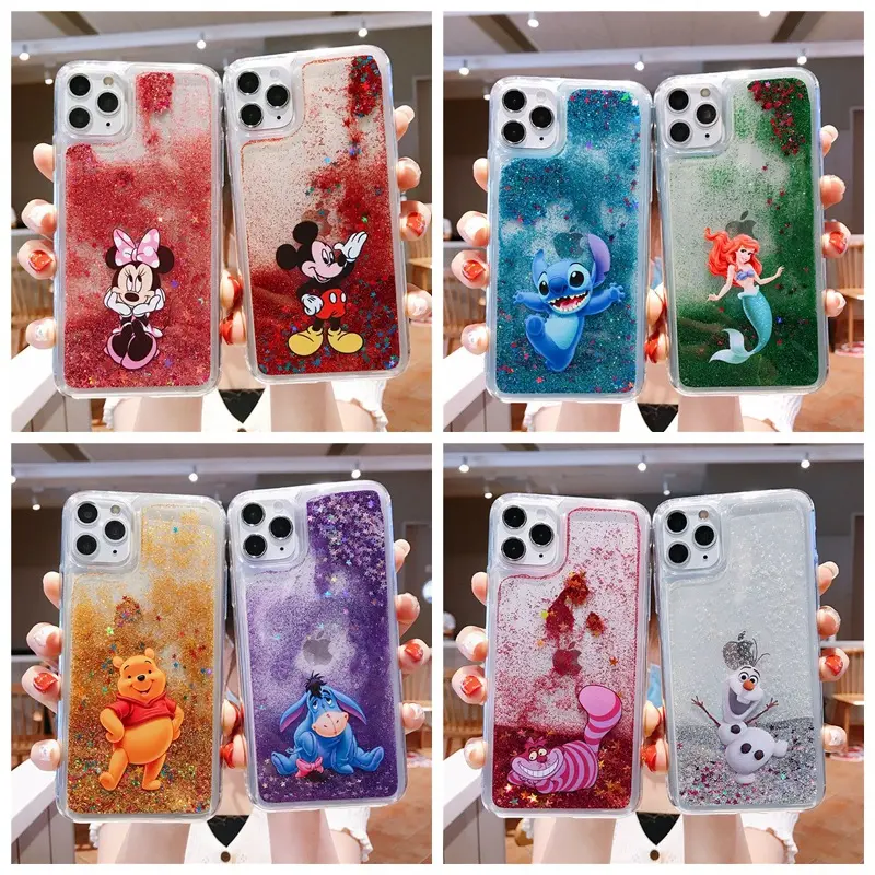 Fashion Liquid Quicksand Minnie Mickey phone case for iPhone 14 13 12 11 pro max shockproof TPU+PC Mermaid phone case cover case