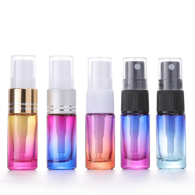 Botella de Spray de vidrio de Color degradado de arcoíris de 5ml, botella de Perfume de vidrio recargable redonda colorida vacía, botella de bomba de pulverización de niebla fina