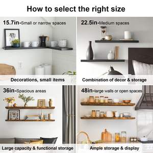 Étagères flottantes pour salon et salle de bain, bois noir, 22,5 pouces, montage mural, ensemble de 2 étagères, capacité de 22 livres, écologiques, multifonctions - Product Image 6