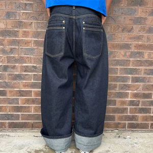 Custom Logo Embroidery Japanese Selvedge Denim <b>Jeans</b> Streetwear Straight Baggy <b>Jeans</b> Y2K Double Pocket Raw Denim <b>Jeans</b> Pants Men - Product Image 4