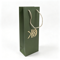 Sacs en papier personnalisés pour emballage de vin, sacs de shopping en papier de luxe vert sur mesure