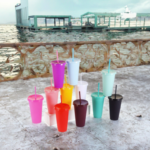 High Quality BPA Free Custom Logo 500ml <b>Reusable</b> PP Single Wall Cold Juice Drink Coffee Mug Tumbler <b>Cups</b> Lids Straws - Product Image 3