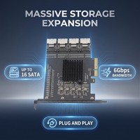 Carte d'extension PCIE X4 vers 16 ports SATA3.0 6Gb, carte adaptateur PCI Express 4X vers 4 ports MiniSAS SFF-8073 + 4 câbles SFF8087 vers 4 SATA