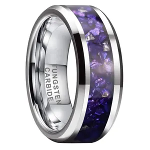 Coolstyle Jewelry 8mm Mens Womens Fashion Engagement Wedding Band Purple Abalone Shell Chip Inlay Tungsten Carbide Rings