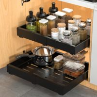 Organisateur de tiroir latéral en acier au carbone Tkk, panier coulissant pour cuisine, rangement des aliments et de la vaisselle