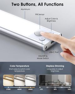 Lampe sous-armoire en gros, rechargeable par USB, sans fil, à piles, en aluminium, pour placard, avec détecteur de mouvement magnétique automatique - Product Image 3