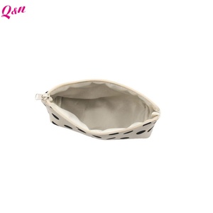 Sac cosmétique en tricot gaufré sac organisateur en cuir véritable sac cosmétique portable - Product Image 4