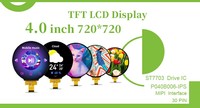Polcd layar LCD bulat ukuran kecil 4 inci 720x720 piksel 4 baris tampilan warna penuh antarmuka MIPI