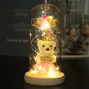 <span class=keywords><strong>Tulipano</strong></span> decorativo personalizzato fiore di rosa artificiale in vetro trasparente Cloche cupola Base in legno con luci a Led - Product Image 6