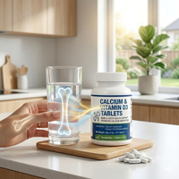 Comprimés de calcium et de vitamine D3 (cholécalciférol) |   Complément alimentaire quotidien pour la santé des os et des dents |   0,8 g x 60 comprimés