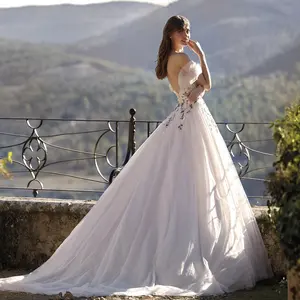 Простое платье невесты, милое платье из тюля на ремне, разноцветные Аппликации, румяна, свадебные платья, 2024
