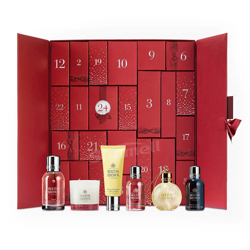 Custom Empty Red Cosmetic Gift Box Christmas Advent Calendar 24 Days Countdown To Holiday Season Christmas Packaging Gift Box