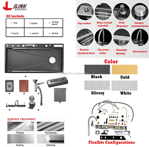 Tout-en-un TikTok Tendances Évier <span class=keywords><strong>de</strong></span> <span class=keywords><strong>cuisine</strong></span> en acier inoxydable Robinet cascade simple carré fait à la main à tirette <span class=keywords><strong>Installation</strong></span> facile <span class=keywords><strong>de</strong></span> vidange - Product Image 2